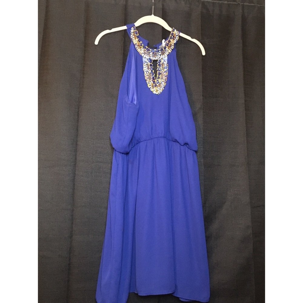 Blue Halter Style Dress With Detail Beading